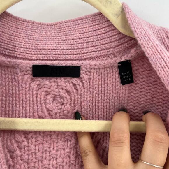 ATM Anthony Thomas Melillo Cable Knit Cardigan Sweater Pink Wool Button Med NEW - Picture 6 of 9
